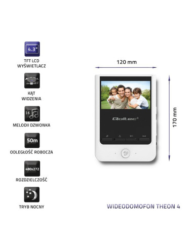 Qoltec Wideodomofon Theon 4 | Tft Lcd 4.3" | Biały