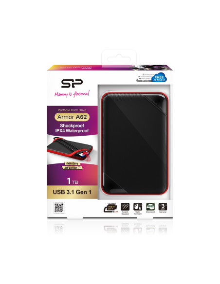 Silicon Power Armor A62 Zewnętrzny Dysk Twarde 1 Tb 2.5" Usb Typu-A 3.2 Gen 1 (3.1 Gen 1) Czarny, Czerwony