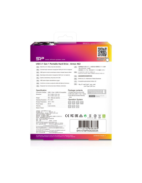 Silicon Power Armor A62 Zewnętrzny Dysk Twarde 1 Tb 2.5" Usb Typu-A 3.2 Gen 1 (3.1 Gen 1) Czarny, Czerwony