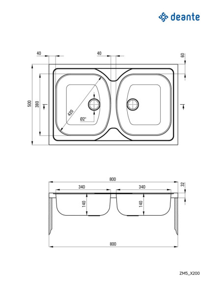 Deante Tango Zm50200 Zlewozmywak Stalowy 80X50 Cm