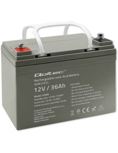 Qoltec  Akumulator Agm | 12V | 36Ah | Bezobsługowy | Wydajny | Longlife | Do Ups, Skutera