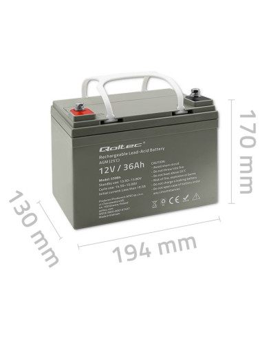 Qoltec  Akumulator Agm | 12V | 36Ah | Bezobsługowy | Wydajny | Longlife | Do Ups, Skutera