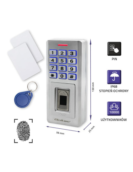 Qoltec Zamek Szyfrowy Oberon Z Czytnikiem Linii Papilarnych | Rfid | Kod | Karta | Brelok | Dzwonek | Ip68 | Em