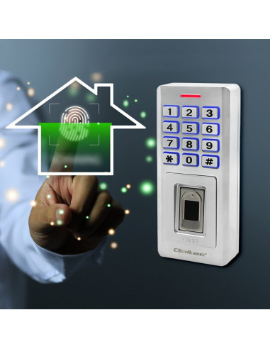 Qoltec Zamek Szyfrowy Oberon Z Czytnikiem Linii Papilarnych | Rfid | Kod | Karta | Brelok | Dzwonek | Ip68 | Em
