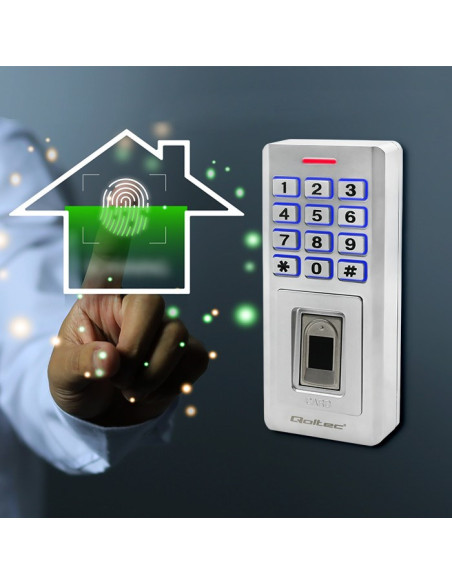 Qoltec Zamek Szyfrowy Oberon Z Czytnikiem Linii Papilarnych | Rfid | Kod | Karta | Brelok | Dzwonek | Ip68 | Em