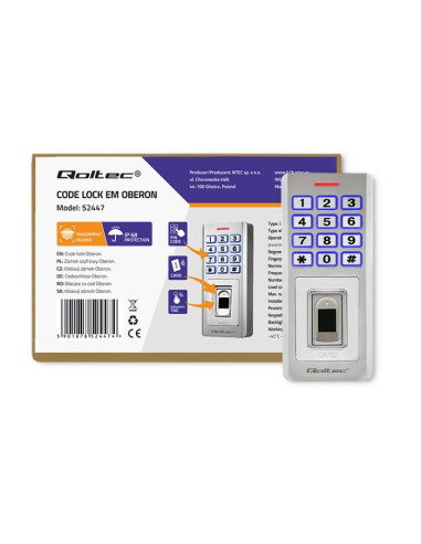 Qoltec Zamek Szyfrowy Oberon Z Czytnikiem Linii Papilarnych | Rfid | Kod | Karta | Brelok | Dzwonek | Ip68 | Em
