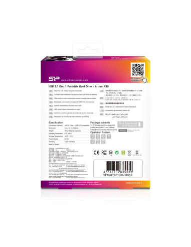 Dysk Zewnętrzny Silicon Power Armor A30 Sp020Tbphda30S3K (2 Tb   2.5"  Usb 3.1  5400 Obr/Min)