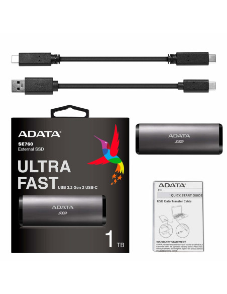 Adata Ase760 512 Gb Usb Type-C 3.2 Gen 2 (3.1 Gen 2) Szary, Tytan