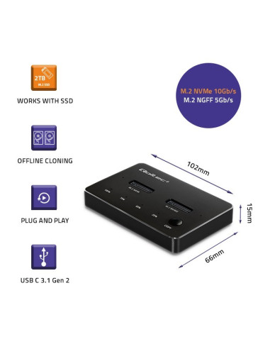 Qoltec Stacja Dokująca Dysków Ssd M.2 | Nvme | Sata | Usb-C | Dual 2 X 2Tb
