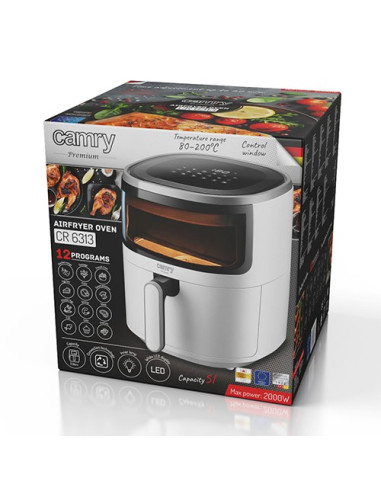 Camry Cr 6313 Piekarnik Airfryer 12 Programów 5 Litrów Srebrny