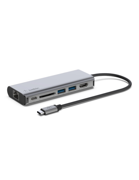 Hub Belkin Connect Usb-C 6-In-1 Multiport Adapter 1X4K Hdmi/2Xusb-A/1Xusb-C Pd3.0/1Xrj45 Gigabit/1Xcard Reader Grey
