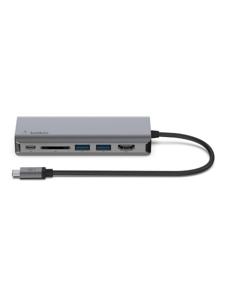 Hub Belkin Connect Usb-C 6-In-1 Multiport Adapter 1X4K Hdmi/2Xusb-A/1Xusb-C Pd3.0/1Xrj45 Gigabit/1Xcard Reader Grey