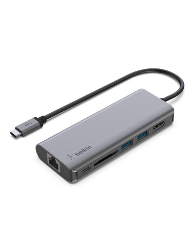Hub Belkin Connect Usb-C 6-In-1 Multiport Adapter 1X4K Hdmi/2Xusb-A/1Xusb-C Pd3.0/1Xrj45 Gigabit/1Xcard Reader Grey
