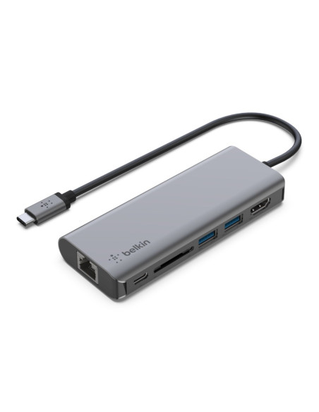 Hub Belkin Connect Usb-C 6-In-1 Multiport Adapter 1X4K Hdmi/2Xusb-A/1Xusb-C Pd3.0/1Xrj45 Gigabit/1Xcard Reader Grey