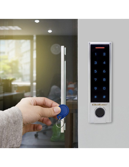 Qoltec Zamek Szyfrowy Dotykowy Titan Z Czytnikiem Linii Papilarnych | Rfid | Bt 4.0 | Kod | Karta | Brelok | Dzwanek | Ip68
