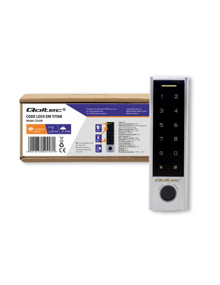 Qoltec Zamek Szyfrowy Dotykowy Titan Z Czytnikiem Linii Papilarnych | Rfid | Bt 4.0 | Kod | Karta | Brelok | Dzwanek | Ip68