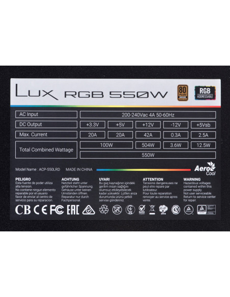 Zasilacz Aerocool Lux Aeropgsluxrgb-550 (550 W  120 Mm)
