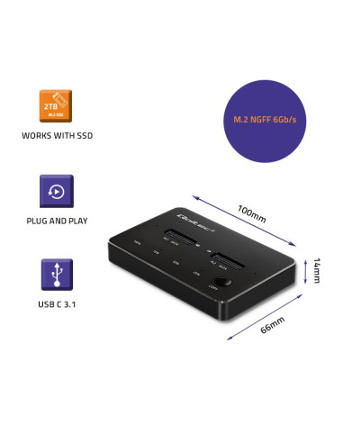 Qoltec Stacja Dokująca Dysków 2X Ssd M.2 Sata | Ngff | Usb Typ C