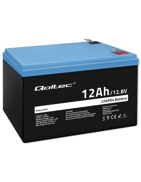 Qoltec Akumulator Lifepo4 Litowo-Żelazowo-Fosforanowy 12.8V 12Ah 153.6Wh Bms