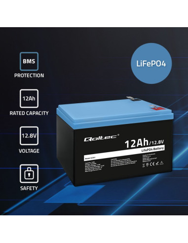 Qoltec Akumulator Lifepo4 Litowo-Żelazowo-Fosforanowy 12.8V 12Ah 153.6Wh Bms