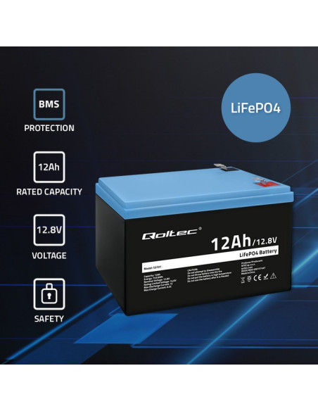 Qoltec Akumulator Lifepo4 Litowo-Żelazowo-Fosforanowy 12.8V 12Ah 153.6Wh Bms