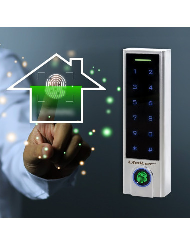 Qoltec Zamek Szyfrowy Dotykowy Proteus Z Czytnikiem Linii Papilarnych | Rfid | Kod | Karta | Brelok | Dzwonek | Ip68 | Em