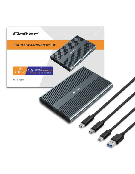 Qoltec Obudowa | Kieszeń Na Dysk M.2 Ssd | Sata | Nvme | Usb-C | Dual 2 X 2Tb