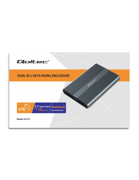 Qoltec Obudowa | Kieszeń Na Dysk M.2 Ssd | Sata | Nvme | Usb-C | Dual 2 X 2Tb