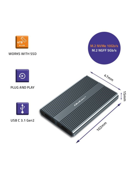 Qoltec Obudowa | Kieszeń Na Dysk M.2 Ssd | Sata | Nvme | Usb-C | Dual 2 X 2Tb