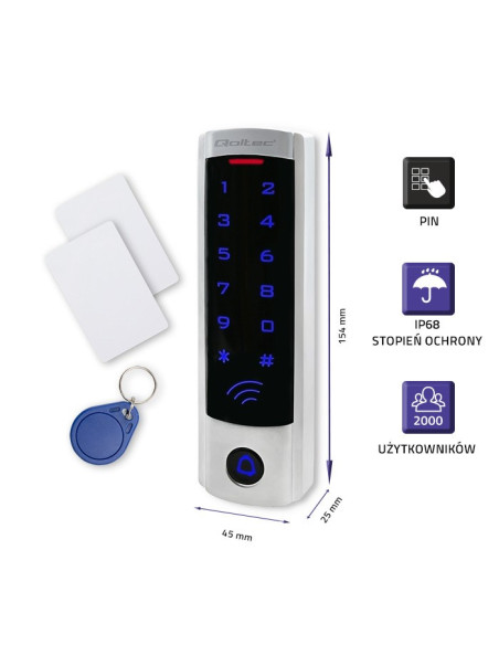 Qoltec Zamek Szyfrowy Dione Z Czytnikiem Rfid | Kod | Karta | Brelok | Dzwonek | Ip68 | Em | Slim