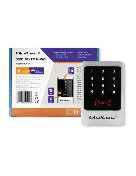 Qoltec Zamek Szyfrowy Mimas Z Czytnikiem Rfid | Kod | Karta | Brelok | Dzwonek | Ip68 | Em