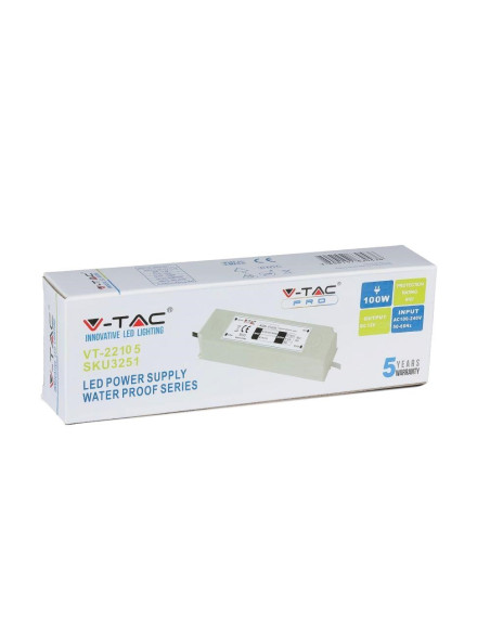 Zasilacz Led V-Tac Vt-22105 100W 12V 8A Ip67 Filtr Emi (Sku 3251) Biały