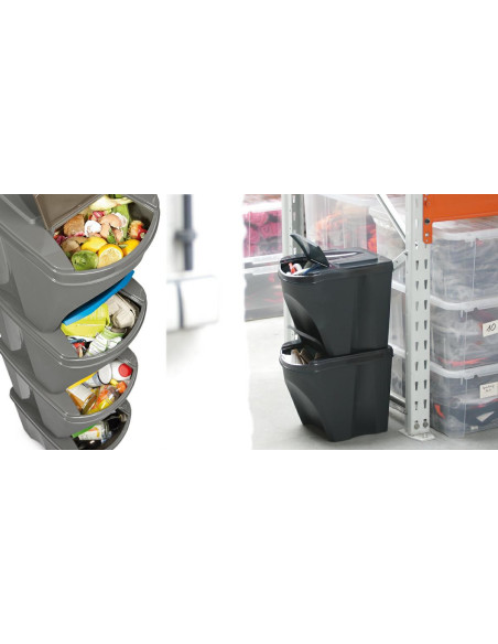 Keden Kosz Na Śmieci Sortibox 25L Set 4 - Kamienny Szary Szeroki