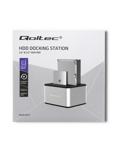 Qoltec Stacja Dokująca Dysków 2Xhdd/Ssd 2.5"/3.5" Sata | Usb 3.0 | Klonowanie