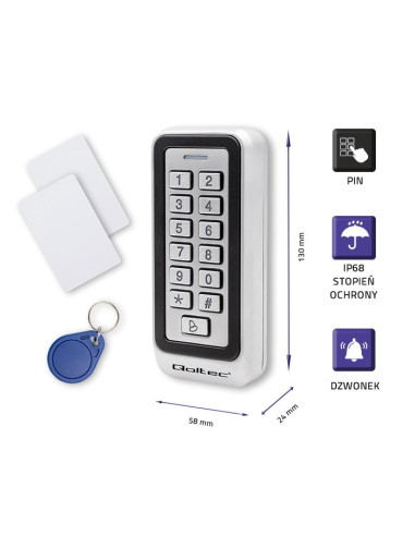 Qoltec Zamek Szyfrowy Rhea Z Czytnikiem Rfid | Kod | Karta | Brelok | Dzwonek | Ip68 | Em