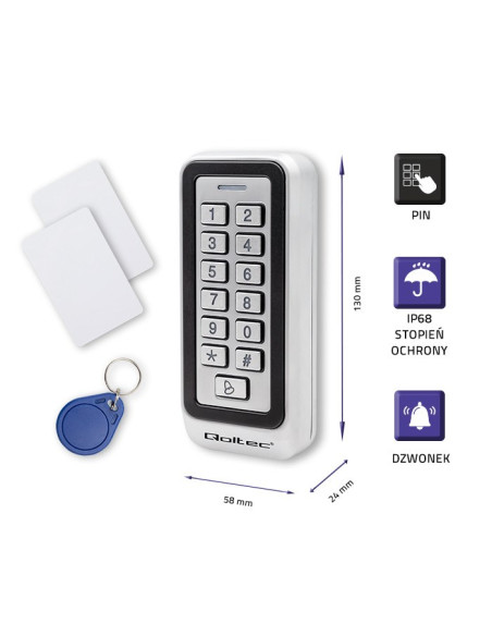 Qoltec Zamek Szyfrowy Rhea Z Czytnikiem Rfid | Kod | Karta | Brelok | Dzwonek | Ip68 | Em