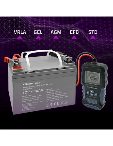 Qoltec Cyfrowy Tester Akumulatora Z Wyświetlaczem Lcd | 12V | 24V | 3Ah-400Ah