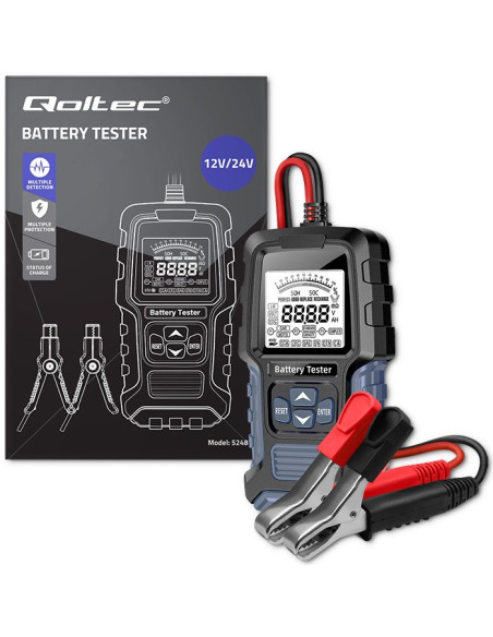 Qoltec Cyfrowy Tester Akumulatora Z Wyświetlaczem Lcd | 12V | 24V | 3Ah-400Ah