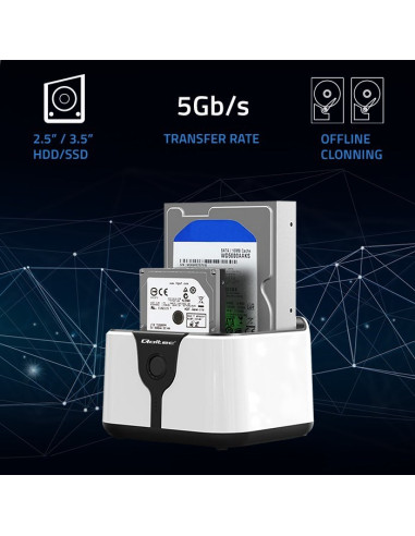 Qoltec Stacja Dokująca Do Dysków Hdd Ssd 2.5" 3.5" | Sata Iii | Usb 3.0 | Super Speed 5Gb/S | Z Funkcją Klonowania Offline