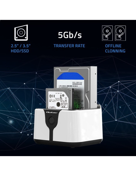 Qoltec Stacja Dokująca Do Dysków Hdd Ssd 2.5" 3.5" | Sata Iii | Usb 3.0 | Super Speed 5Gb/S | Z Funkcją Klonowania Offline