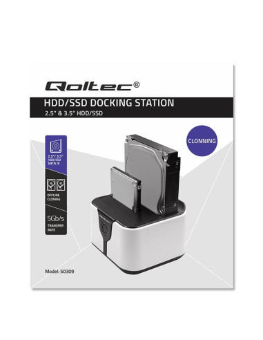 Qoltec Stacja Dokująca Do Dysków Hdd Ssd 2.5" 3.5" | Sata Iii | Usb 3.0 | Super Speed 5Gb/S | Z Funkcją Klonowania Offline
