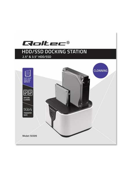 Qoltec Stacja Dokująca Do Dysków Hdd Ssd 2.5" 3.5" | Sata Iii | Usb 3.0 | Super Speed 5Gb/S | Z Funkcją Klonowania Offline