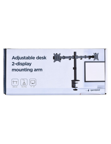 Gembird Biurkowe Regulowane Ramię/Uchwyt Na 2 Monitory 17-32, 100X100Mm, Do 9Kg