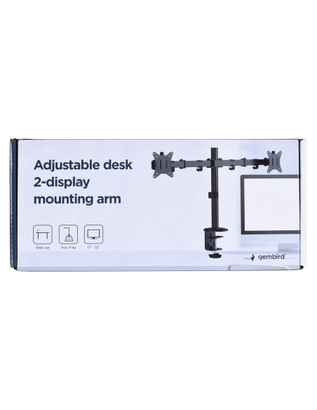 Gembird Biurkowe Regulowane Ramię/Uchwyt Na 2 Monitory 17-32, 100X100Mm, Do 9Kg