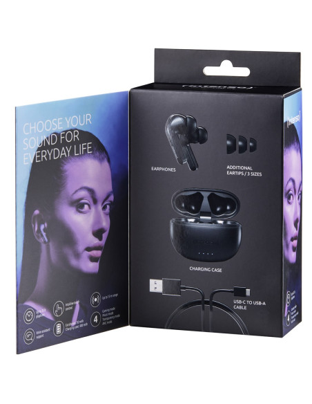 Intenso Black Buds T300A Słuchawki True Wireless Stereo (Tws) Douszny Połączenia/Muzyka/Sport/Codzienność Usb Type-C Bluetooth C