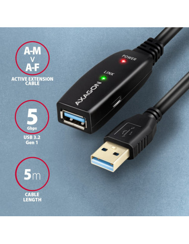 Kabel Przedłużacz/Repeater Axagon Adr-305 Usb 3.2 Gen 1 A-M -  A-F Active Extension/Repeater Cable 5M - Kabel - Digital/Daten Ka
