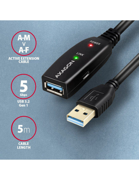 Kabel Przedłużacz/Repeater Axagon Adr-305 Usb 3.2 Gen 1 A-M -  A-F Active Extension/Repeater Cable 5M - Kabel - Digital/Daten Ka