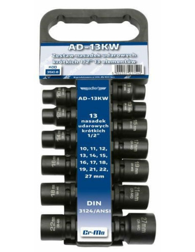 Adler Nasadki Udarowe Krótkie 13Szt.1/2" 10-27Mm /Wieszak