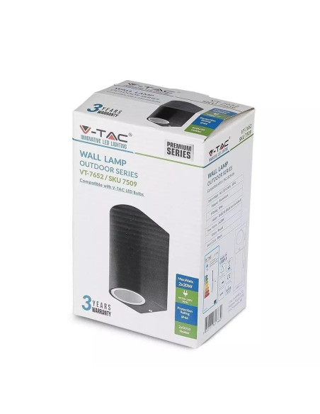 Kinkiet Ścienny V-Tac Vt-7652 230V Ip44 Gu10 (Sku 7509) Czarny