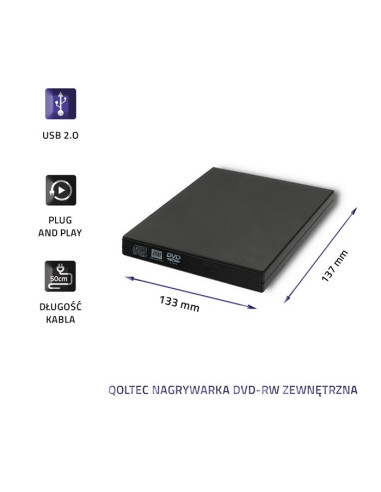 Qoltec Nagrywarka Dvd-Rw Zewnętrzna | Usb 2.0 | Czarna